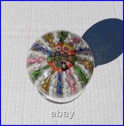 Fratelli Toso Murano Glass Twisted Ribbon Millefiori Crown Paperweight PEDESTAL