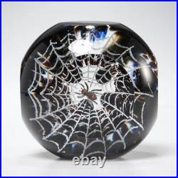 Fred Wilkerson Studio Halloween Spider Web Mottled Black Art Glass Paperweight