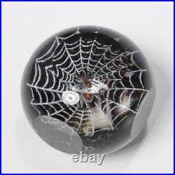 Fred Wilkerson Studio Halloween Spider Web Mottled Black Art Glass Paperweight