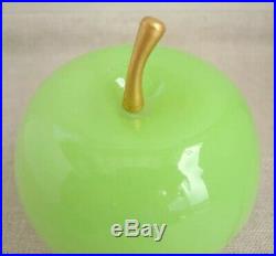 French Opaline Glass Big Green Apple Box Vtg Jadeite Jewelry Casket Bronze Stem