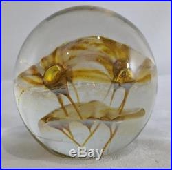 GG VTG 1978 Kent Ipsen Art Glass Yellow & Gold Round 4 Opalescent Paperweight