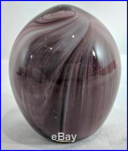 GG Vintage Kent Ipsen Art Glass Mauve Purple Swirl Ovaloid Round Paperweight