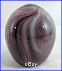 GG Vintage Kent Ipsen Art Glass Mauve Purple Swirl Ovaloid Round Paperweight