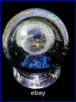 Galaxy Orb Paperweight Billacante Bubbles Dichroic Art Glass Signed Paperweight