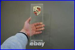 Genuine Porsche Dealership Glass Desktop Pylon Display Stand Billet Paperweight