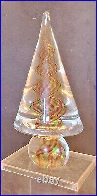 Glass Christmas tree paperweight holiday ribbon decor vtg old ornament Murano