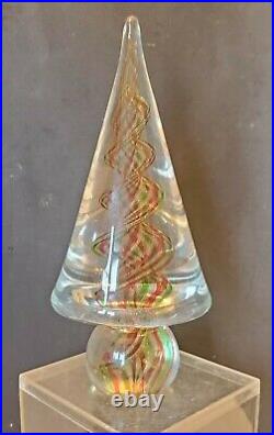 Glass Christmas tree paperweight holiday ribbon decor vtg old ornament Murano