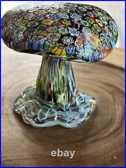 Glass Mushroom Murano Millefiori art mushroom paperweight Rare! Has original sti