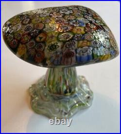 Glass Mushroom Murano Millefiori art mushroom paperweight Rare! Has original sti