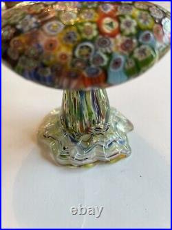 Glass Mushroom Murano Millefiori art mushroom paperweight Rare! Has original sti