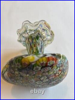 Glass Mushroom Murano Millefiori art mushroom paperweight Rare! Has original sti