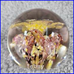 Glass Paperweight Yellow Pink Black Layered Floral Daisy Glass 3 inch