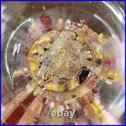 Glass Paperweight Yellow Pink Black Layered Floral Daisy Glass 3 inch