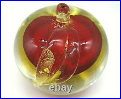 HUGE vintage Murano sommerso uranium glass gold foil apple sculpture paperweight