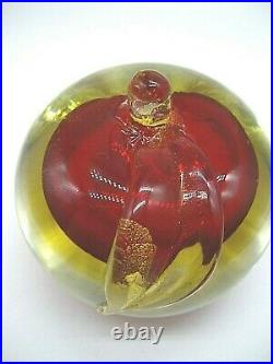 HUGE vintage Murano sommerso uranium glass gold foil apple sculpture paperweight