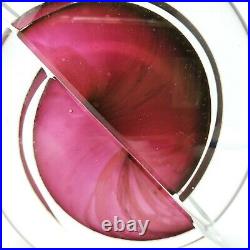 Hal David Berger Studio Art Glass Paperweight 1999 Signed Pink Spiral Cut Circle