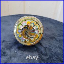 Hand Blown Vintage Paperweight Psychedelic Feather Pastel Flume Glass Rainbow