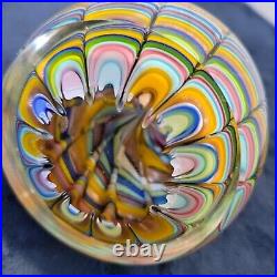 Hand Blown Vintage Paperweight Psychedelic Feather Pastel Flume Glass Rainbow