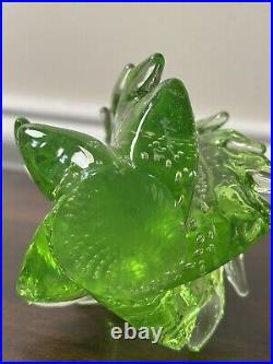 Hand blown Wilkerson paperweight green Vaseline Glass Christmas Tree No Frost