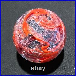 Handmade Dichroic Glass Paperweight by Janet Wolery RED/SILVER SWIRLS 3 1/2