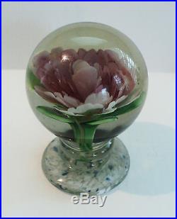 Heavy Vintage Art Glass 5 Pedestal Paperweight, Large Internal Flower