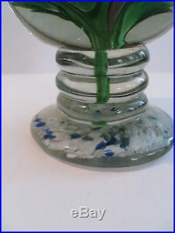 Heavy Vintage Art Glass 5 Pedestal Paperweight, Large Internal Flower