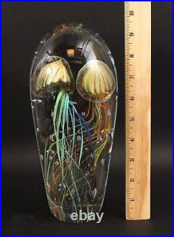 Heavy Vintage Murano Ocean Jellyfish Art Glass Paperweight Sculpture 10 H