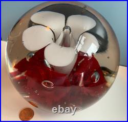 Huge vtg GLASS PAPERWEIGHT bubble crystal murano blown flower ball pontil 8 lbs