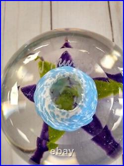 J Murphy Signed Purple Flower Glass Paperweight
