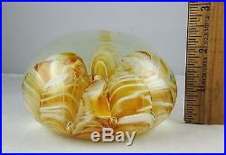 Joe St. Clair Art Glass Amber & White Swirled Ribbon Magnum Vintage Paperweight