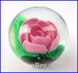 Joe St. Clair Large Vintage Pink Rose Glass 3.5 Paperweight Crimp Crimped Art