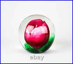 Joe St. Clair Tulip Rose Flower Paperweight Vintage Art Glass Signed