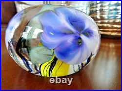 John LOTTON Studio Glass CASED Paperweight SIGNED 1995 3 Purple Flowers