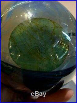 John Lewis Studio Art Glass Moon & Clouds Vase / Paperweight Vintage Signed