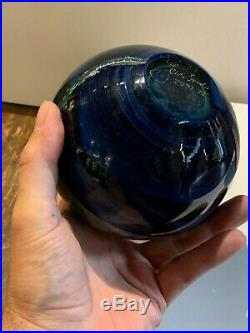 John Lewis Studio Art Glass Moon & Clouds Vase / Paperweight Vintage Signed