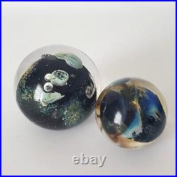 Josh Simpson 2000 Glass Art Marbles Inhabited Planet (Set of 2) Signed