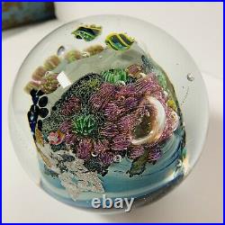 Josh Simpson Inhabited Planet Art Glass Paperweight 2001 3+ Inches dia. NICE