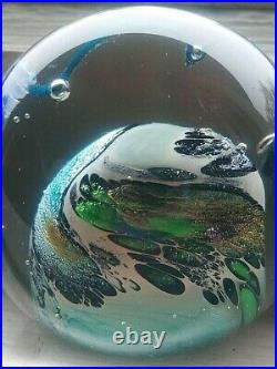Josh Simpson Iridescent/Dichroic Planetary Glass Paperweight With Satellite