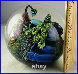 Josh Simpson Multicolored Inhabited Planet Studio Art Glass Paperweight 1986
