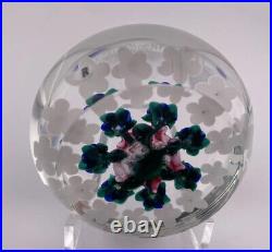 KEN ROSENFELD Concentric Blue/White/Pink Flowers Glass Paperweight Signed'87