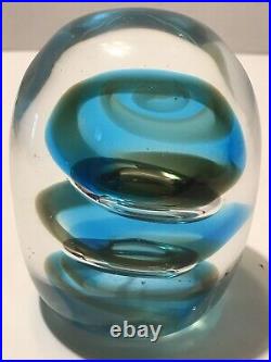 K OKAWA signed Vintage art glass Magnum paperweight 1984 Blue Stunning