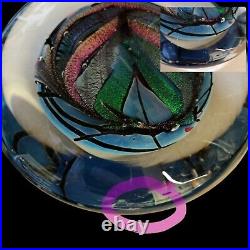 Karg 6.5 Dichroic Iridescent Art Glass Paperweight Disc Signed and Dated 2012