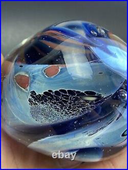 Karg Dichroic Art Glass Controlled Bubble Paperweight Iridescent Colored Signed