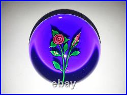 Kaziun Red Rope Rose with Bud on Sapphire Ground Paperweight