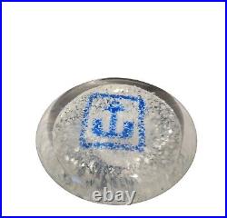 Kent Helms Anchor Hocking Blue White Glass Paperweight Circa 1977-81 Signed RARE