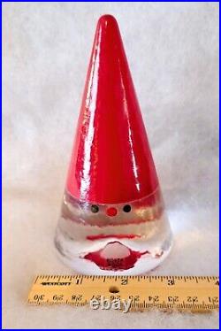 Kosta Boda Gnome Noel Red Santa Cone Anna Ehrner Signed Glass Christmas 5.5 Inch
