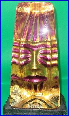 Kosta Boda Sweden SEA Glasbruk Glass Bruk Lavender & Gold Painted Paperweight