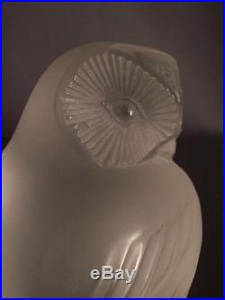 LALIQUE Frosted Crystal GLASS VINTAGE Chouette Hibou Label'd Paperweight 90x33mm