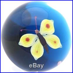 LARGE Delightful BACCARAT Vintage YELLOW BUTTERFLY Art Glass Paperweight