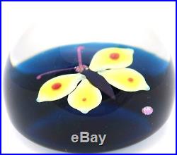 LARGE Delightful BACCARAT Vintage YELLOW BUTTERFLY Art Glass Paperweight